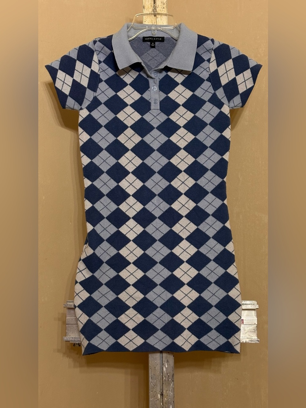 Kendall & Kylie Light Blue Argyle Knit Dress Sz Small